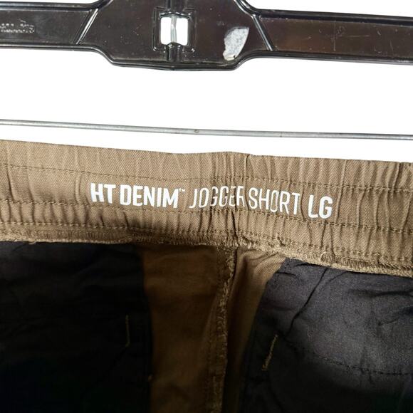 Hot Topic NWT Men's Large HT Denim Brown Jogger Shorts Drawstring Raw Hem - Picture 5 of 12